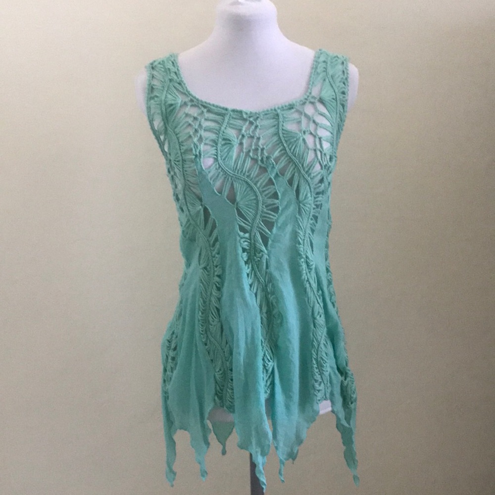 Bohemian Green Tunic with Crochet Design